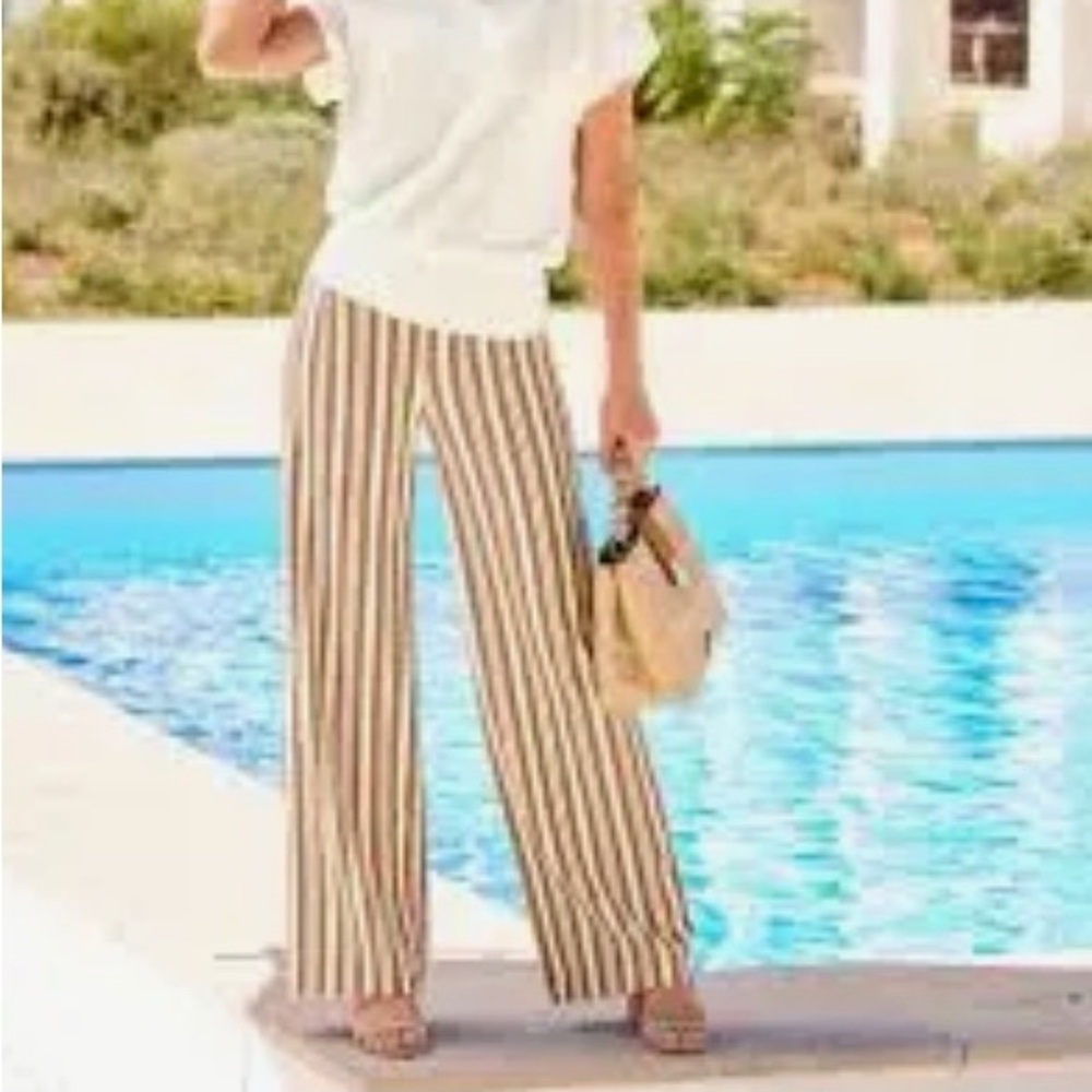 SOLD Boston Proper beyond travel Striped Wide-Leg Pants in Beige and White Sz S